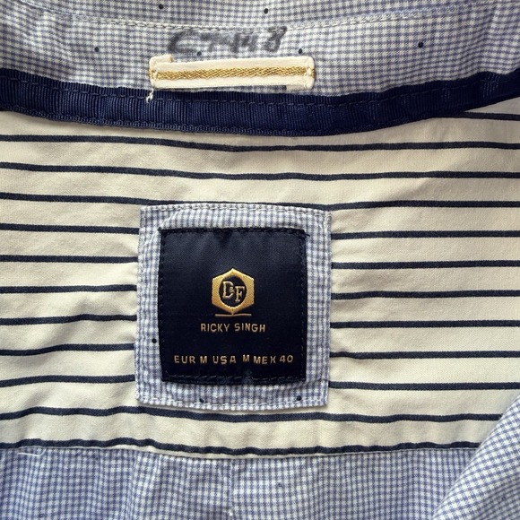 Denim and Flower Ricky Singh Blue Check & Dot Button Up Long sleeve Size Medium - Picture 6 of 10